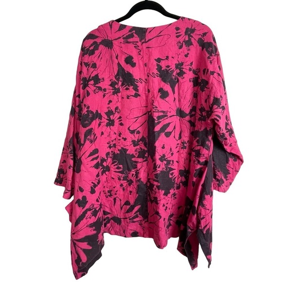 Mosaic USA Linen‎ Lagenlook Top Asymmetrical Hem Red Black Floral Tunic Size L - Picture 2 of 4
